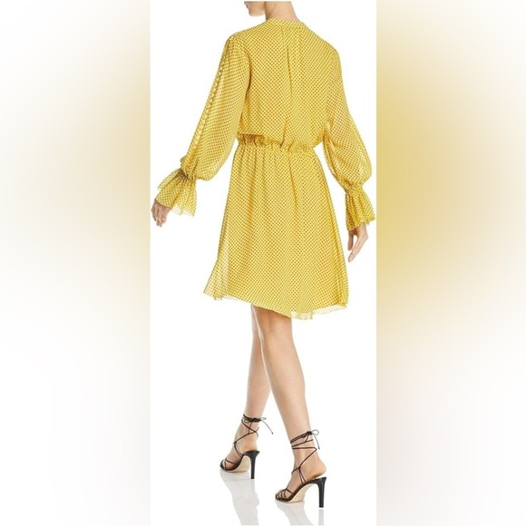 Joie Silk Dress Women's Size XS Yellow Dotted Poet Sleeves Blouson Bodice - Picture 10 of 13